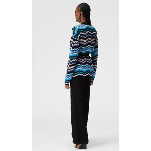 Missoni Zigzag Belted Textured Cardigan in Multicolor On Blue Base IT 48 US 12 - Picture 4 of 5